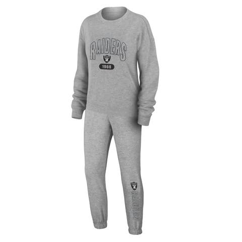 Women's WEAR by Erin Andrews  Heather Gray Las Vegas Raiders Plus Size Knitted Tri-Blend Long Sleeve T-Shirt & Pants Lounge Set