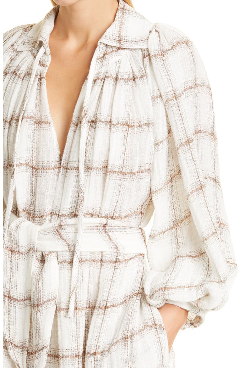 Poet Plaid Long Sleeve Linen Blend Maxi Dress, Alternate, color, WWG WHITE WINDOWPANE GAUZE
