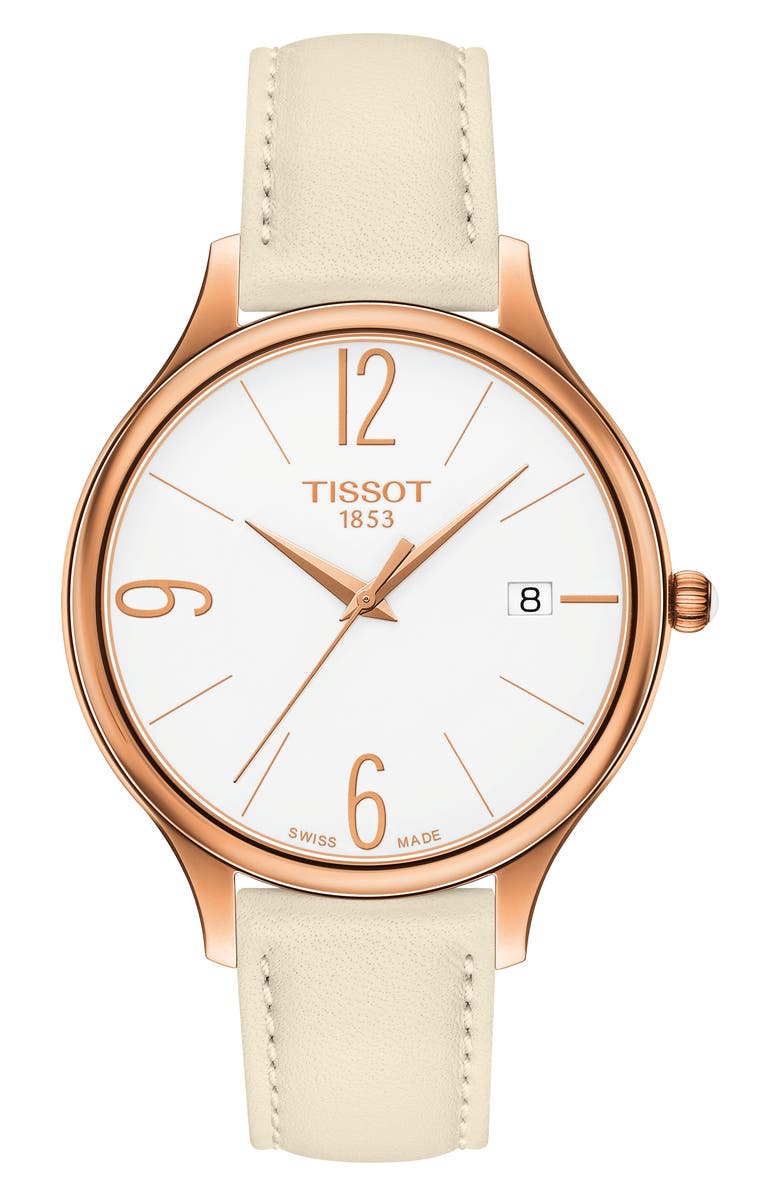 Tissot Bella Ora Round Watch & Leather Strap Set, 38mm, Alternate, color, 