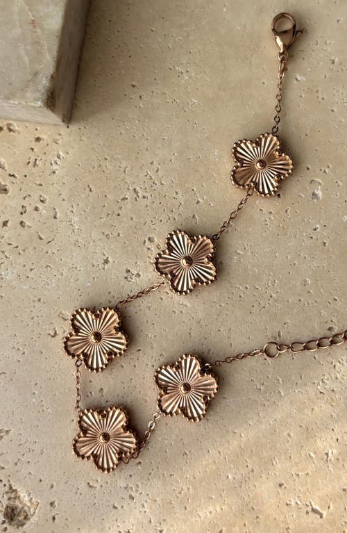 Adornia Tarnish Resistant 14k Rose Gold Plated 5-leaf Clover Station Bracelet In Pink