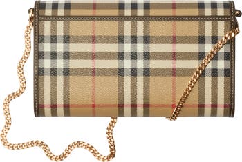 【BURBERRY】CHECK CHAIN STRAP WALLET Check Chain Strap Wallet in Snug - Women, Cotton, Nylon