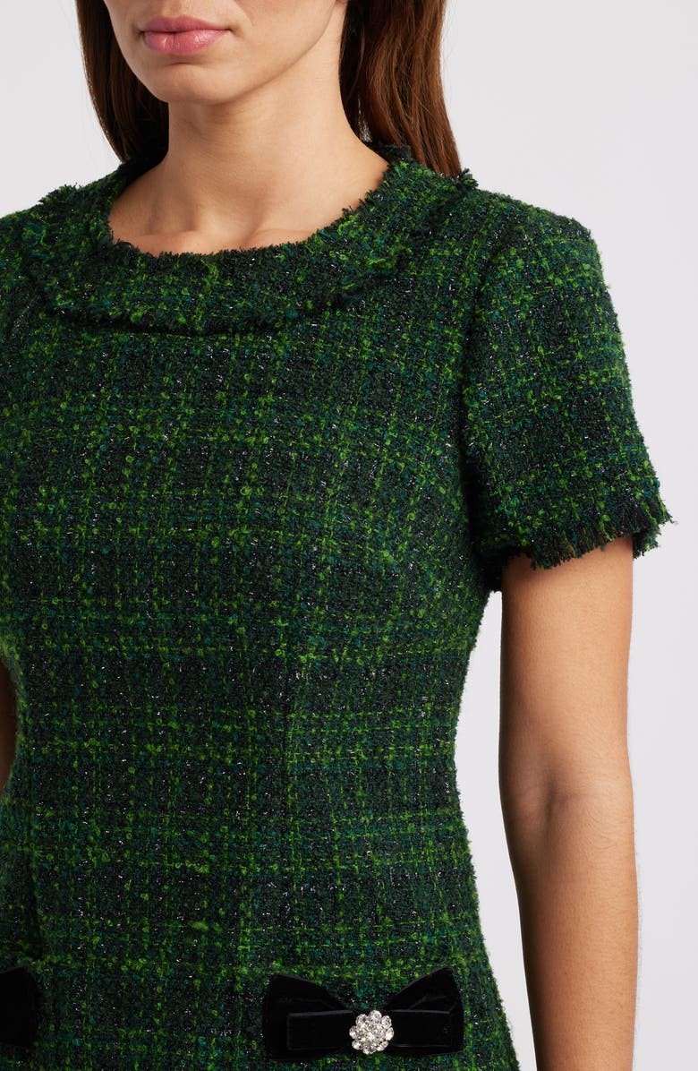 Eliza J Metallic Tweed Dress, Alternate, color, Hunter