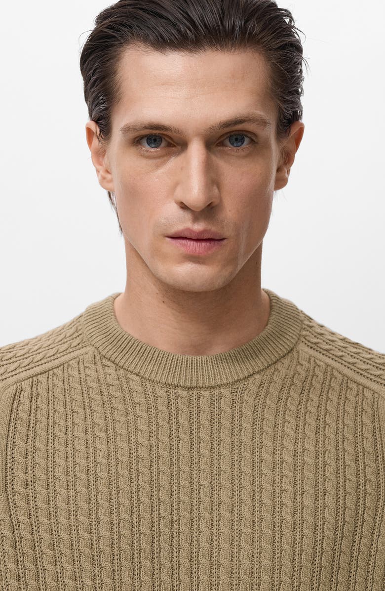 MANGO Cabled Cotton Crewneck Sweater, Alternate, color, Sand