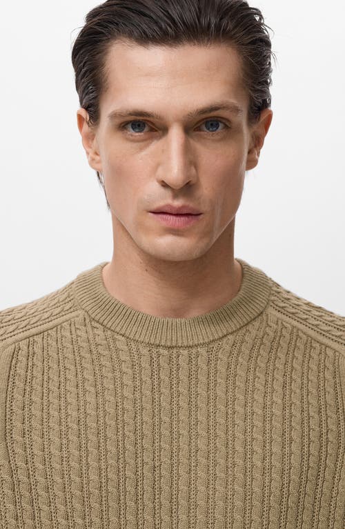 Mango Cabled Cotton Crewneck Sweater In Green