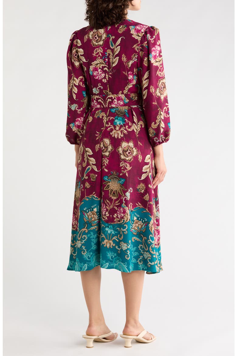Belted Long Sleeve Midi Dress, Alternate, color, CRANBERRY TEAL