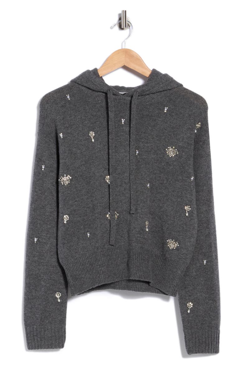 Karmen Embellished Wool & Cashmere Hoodie, Main, color, CHARCOAL GREY