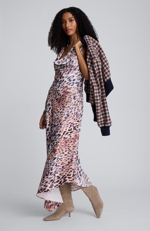 Kenneth Cole Abstract Animal Print Cowl Neck Asymmetric Dress In Multi