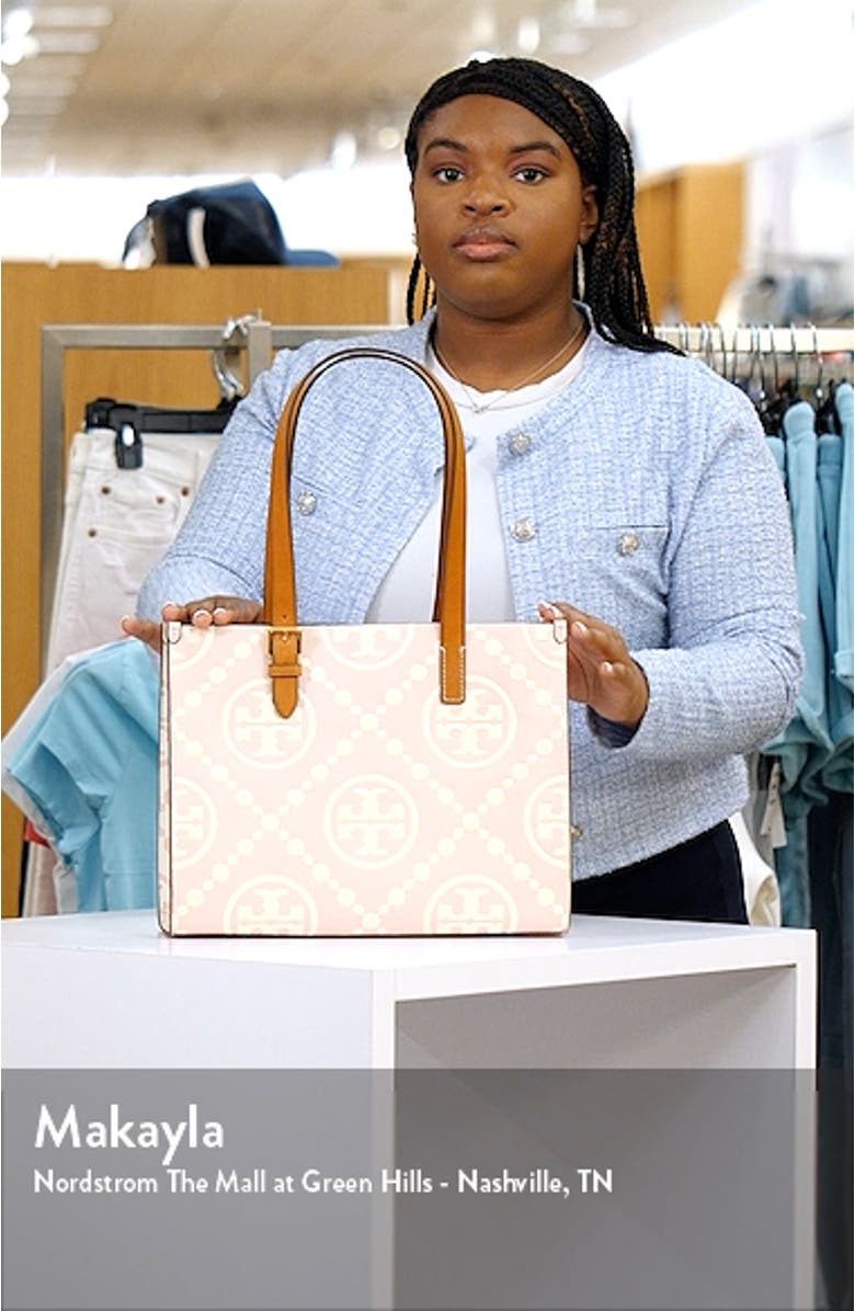Small T Monogram Contrast Embossed Tote, sales video thumbnail