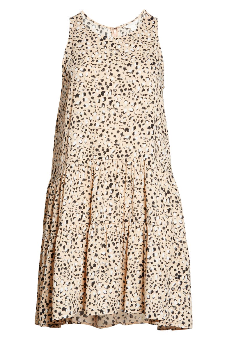 Tiered Sleeveless A-Line Dress, Alternate, color, BEIGE ALMOND MARBLE BLOTS