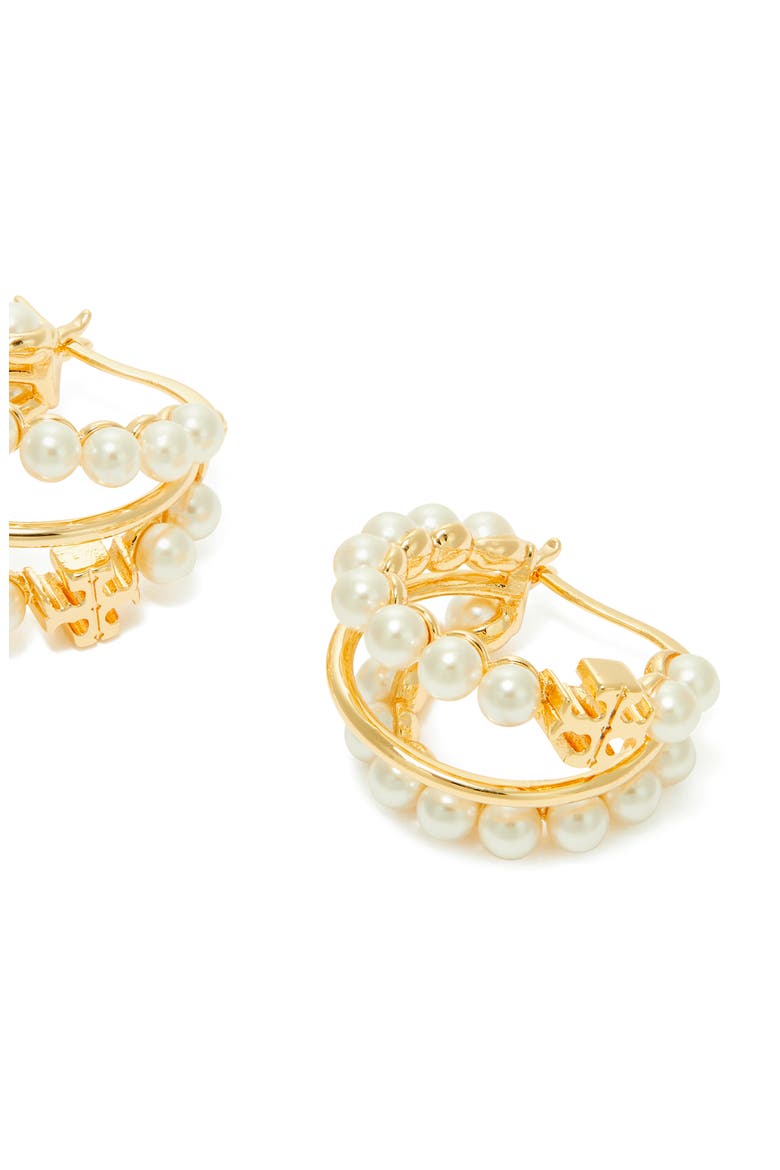 Kira Faux Pearl Triple Row Hoop Earrings, Alternate, color, TORY GOLD / PEARL