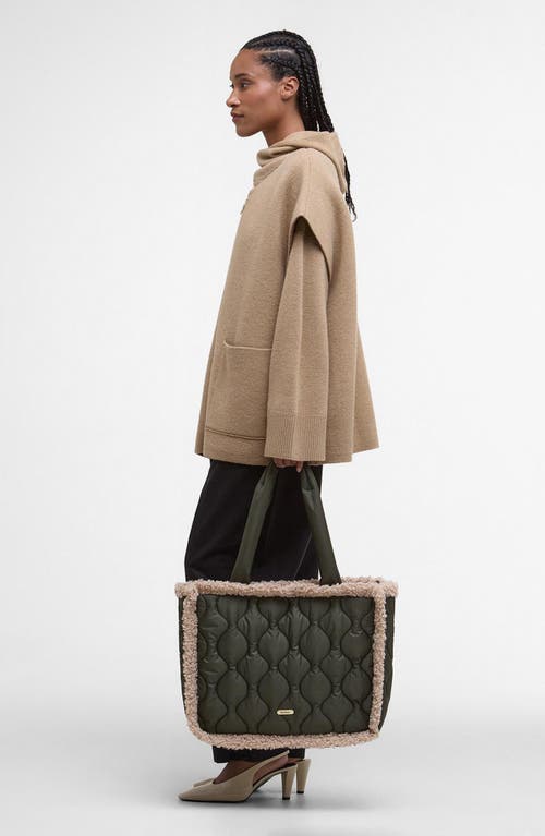 Barbour Marnie Quilted Tote With Faux Shearling Trim In Green