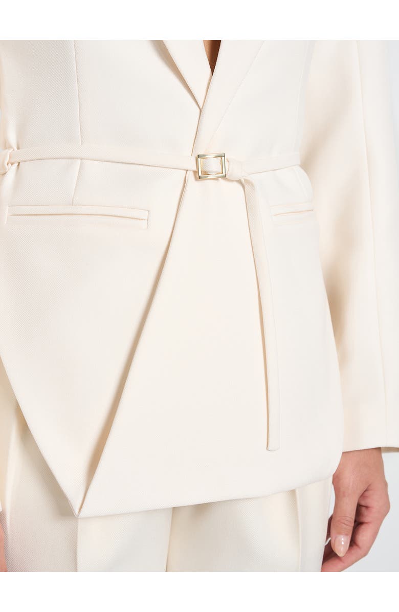Manière De Voir Yuna Plunge Tailored Blazer With Belt, Alternate, color, Off White