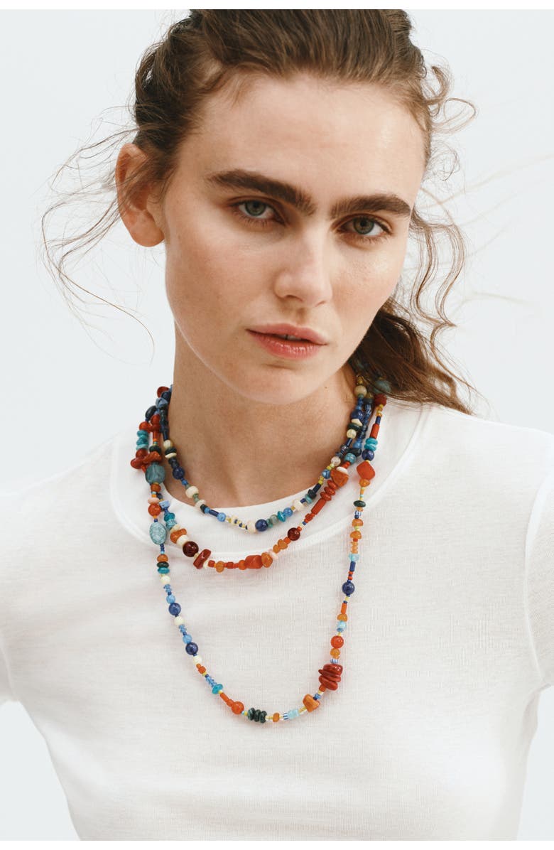 H&M Three-strand Beaded Necklace, Alternate, color, Turquoise/Red/Blue