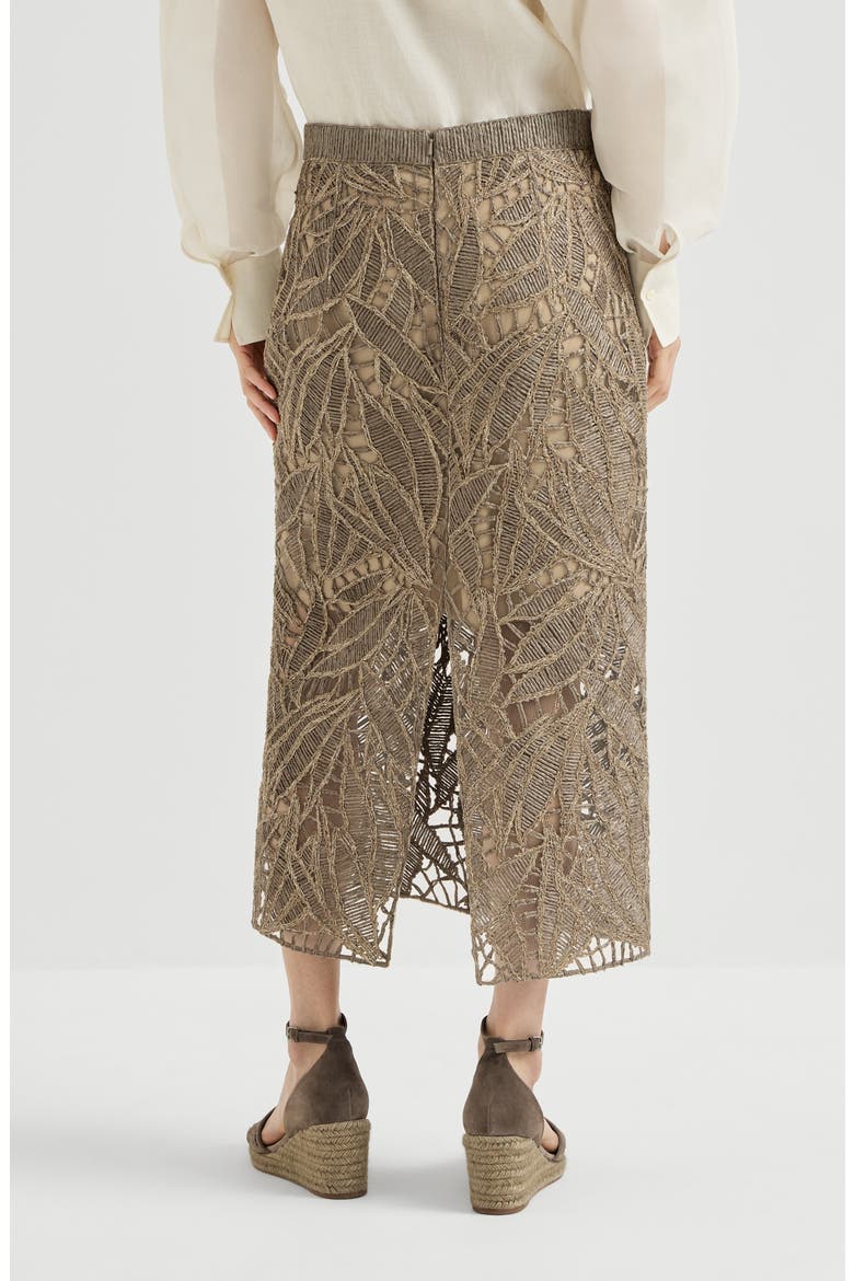 Linen and cotton dazzling cacao leaves embroidery skirt, Alternate, color, Rope