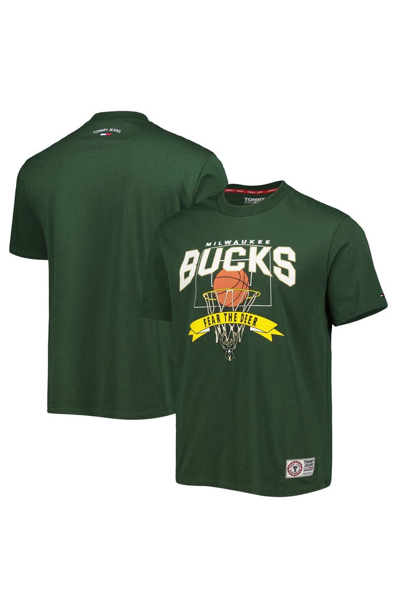 TOMMY JEANS Men's Tommy Jeans Hunter Green Milwaukee Bucks Tim Backboard T-Shirt, Main, color, Hunter Green