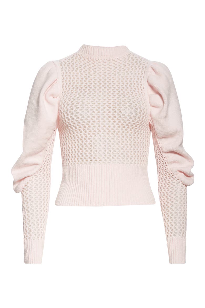 Puff Sleeve Mesh Crop Sweater, Alternate, color, PINK