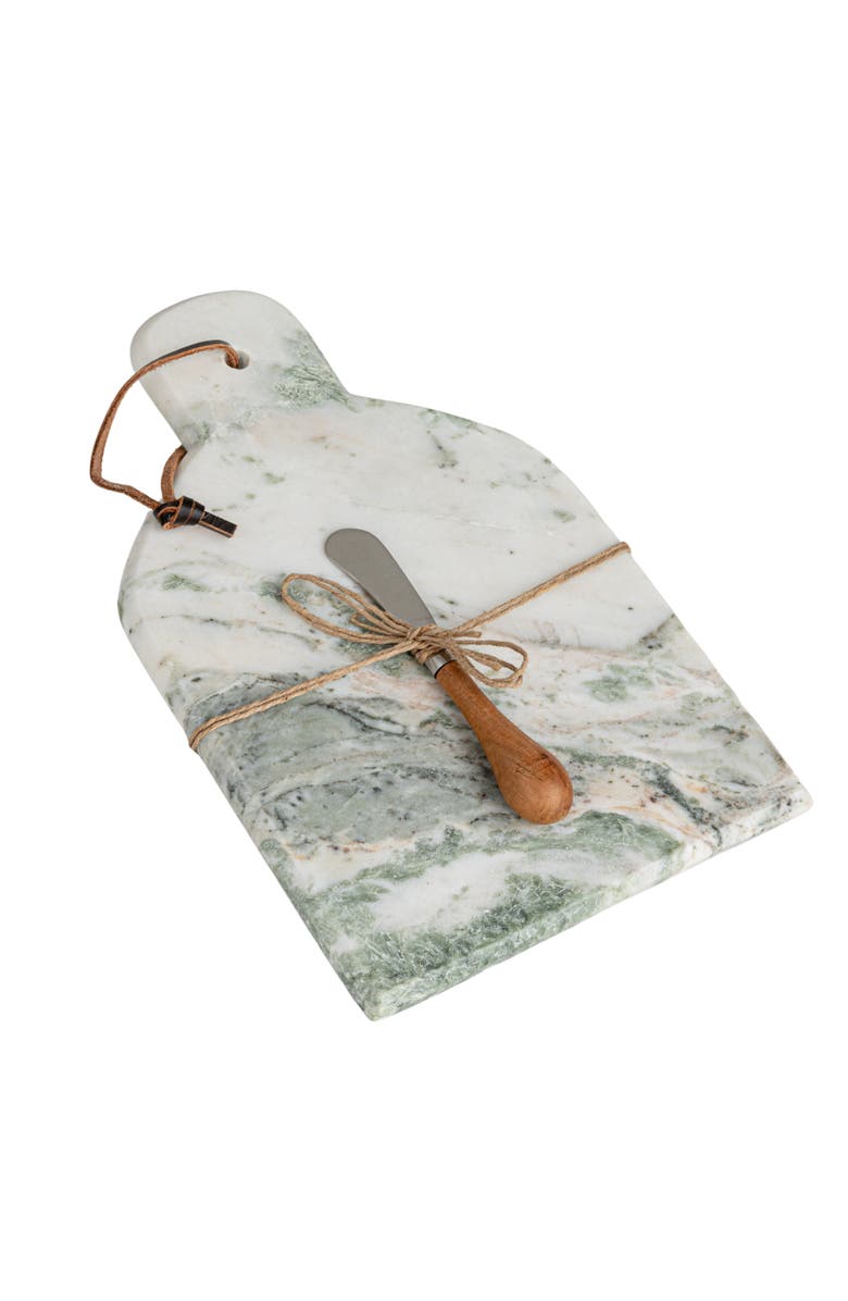Storied Home Marble and Wood Cutting Board with Knife, Natural and Green, Main, color, Green