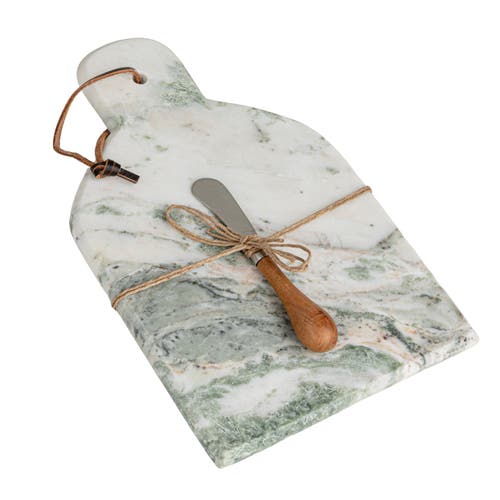 Storied Home Marble And Wood Cutting Board With Knife, Natural And Green