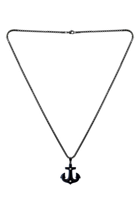 Men's Two-Tone Stainless Steel Anchor Pendant Necklace