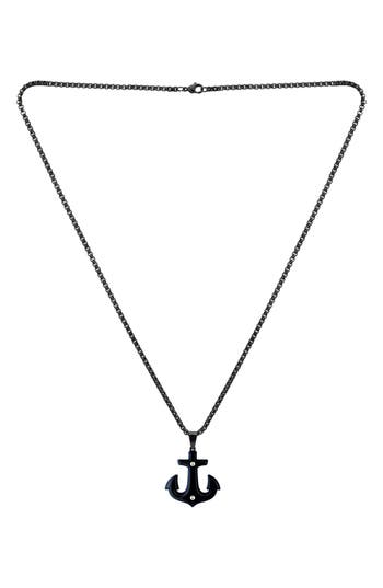 American Exchange Two-tone Stainless Steel Anchor Pendant Necklace In Gun/blue