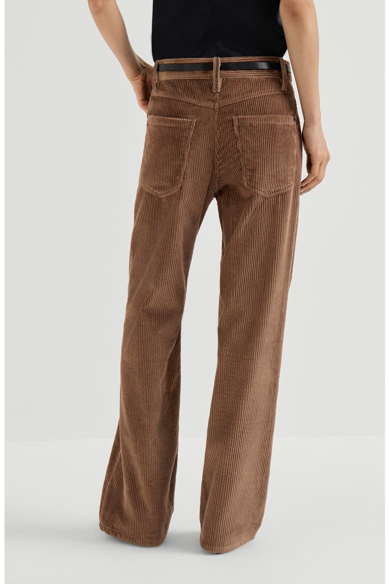 Cotton corduroy straight five-pocket trousers with monili, Alternate, color, Dattero