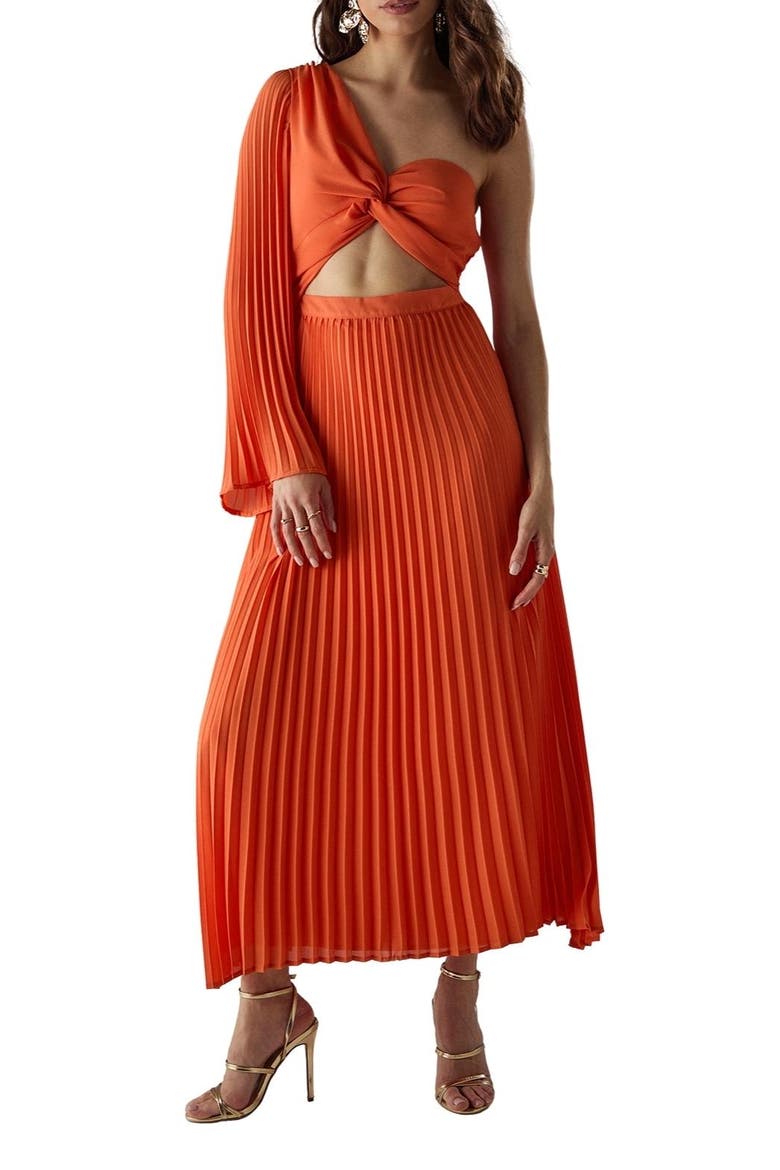 Chiffon One Shoulder Cut Out Midi Dress, Alternate, color, Orange