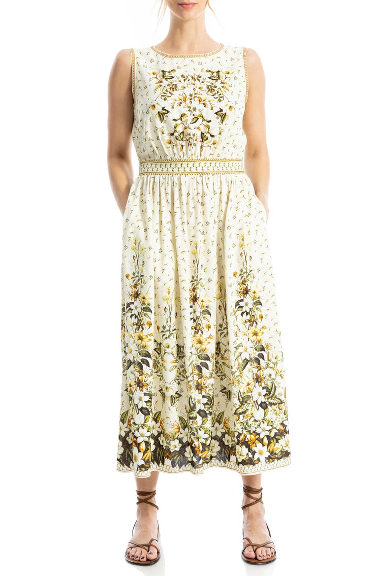 Floral Sleeveless Boat Neck Maxi Dress, Main, color, YELLOW MAGNOLIA