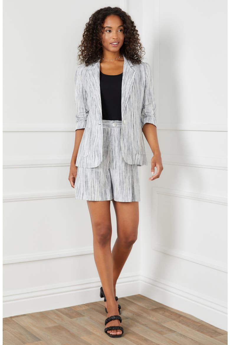 Stripe Ruched Sleeve Linen Jacket, Alternate, color, GRAY