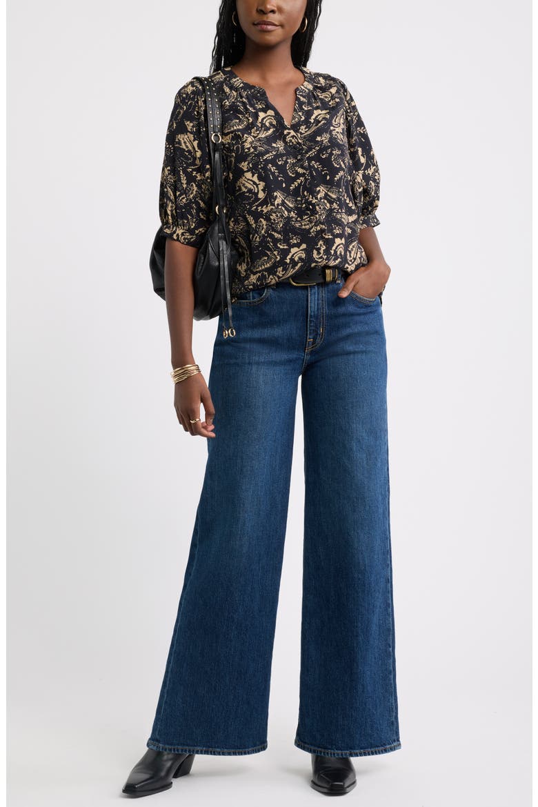 Raglan Sleeve Button-Up Shirt, Alternate, color, BLACK OVERLAY PAISLEY
