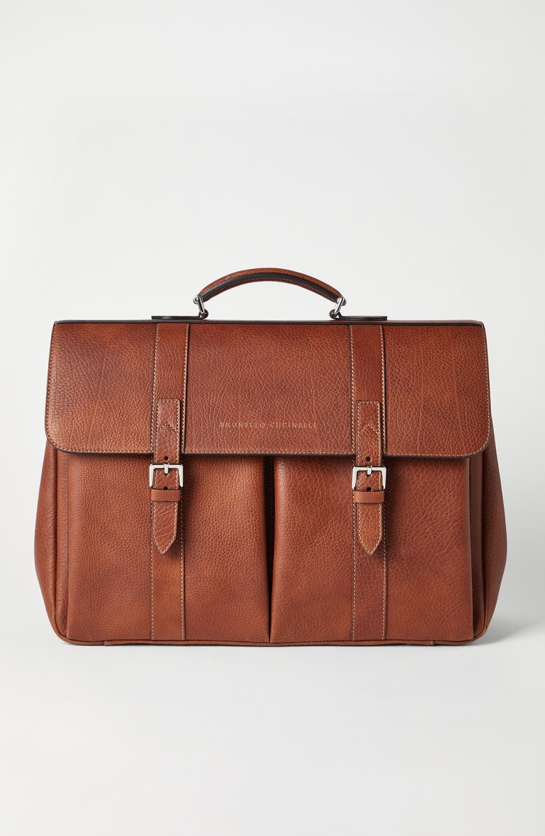 Brunello Cucinelli Grained calfskin briefcase, Alternate, color,