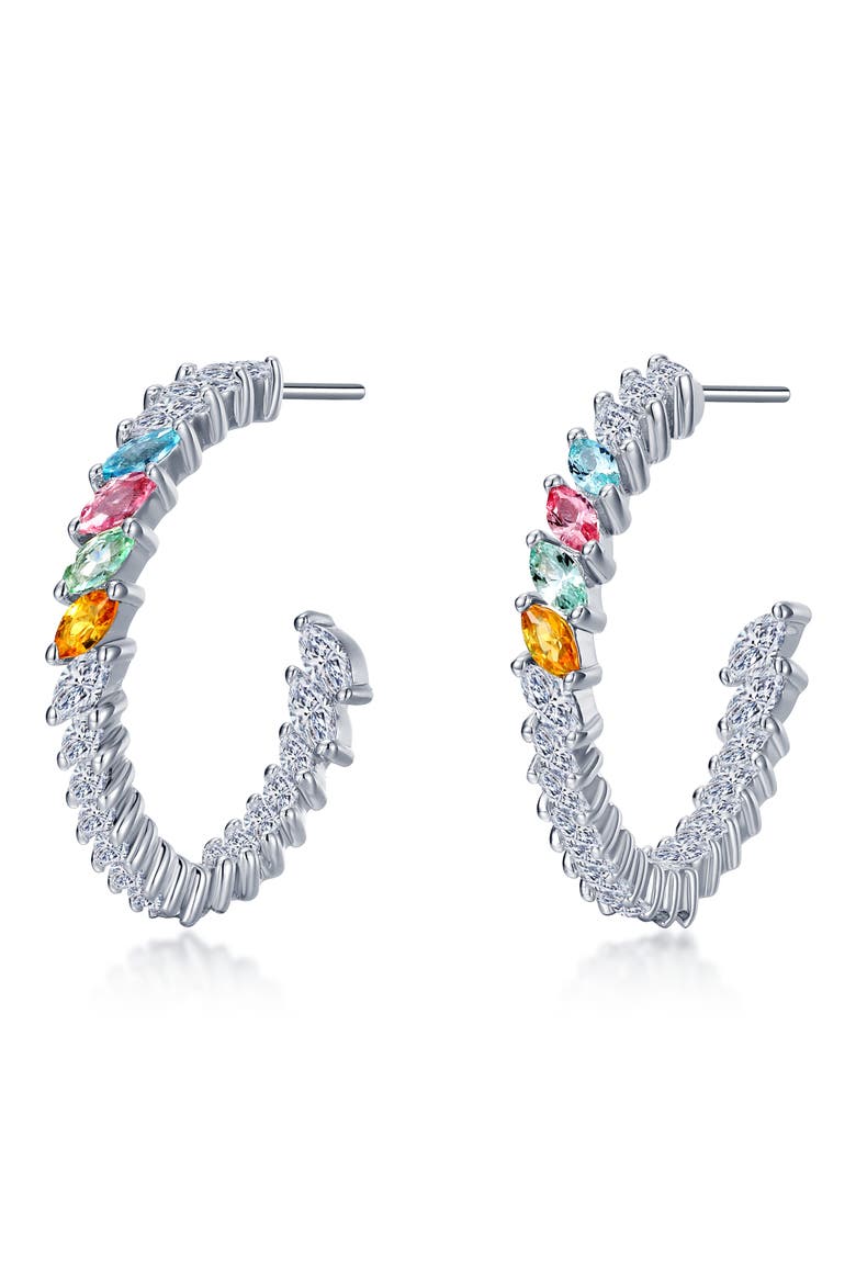 Simulated Diamond & Created Sapphire Inside Out Hoop Earrings, Main, color, SILVER MULTI