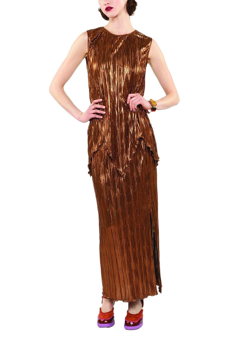 Fortuny Pleats Sleeveless Top, Main, color, Bronze