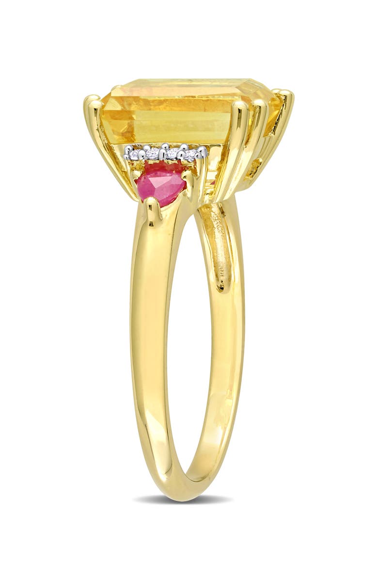 DELMAR Octagon Cut Citrine Ruby & Diamond Ring - 0.04ct., Alternate, color, Yellow