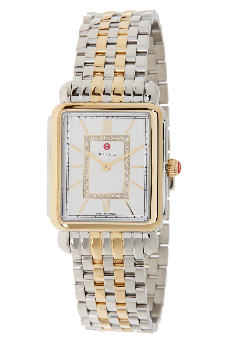 Women's Deco II Diamond Two-Tone Bracelet Watch, 20mm x 43mm - 0.11 ctw, Main, color, 2T SILVER/GOLD