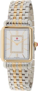MICHELE Women's Deco II Diamond Two-Tone Bracelet Watch, 20mm x 43mm - 0.11 ctw