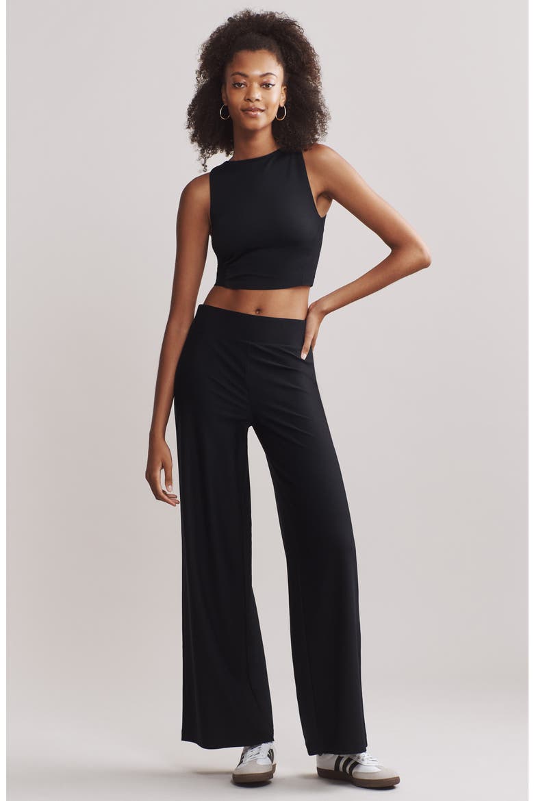 Ripple Wide Leg Sweatpants, Alternate, color, BLACK