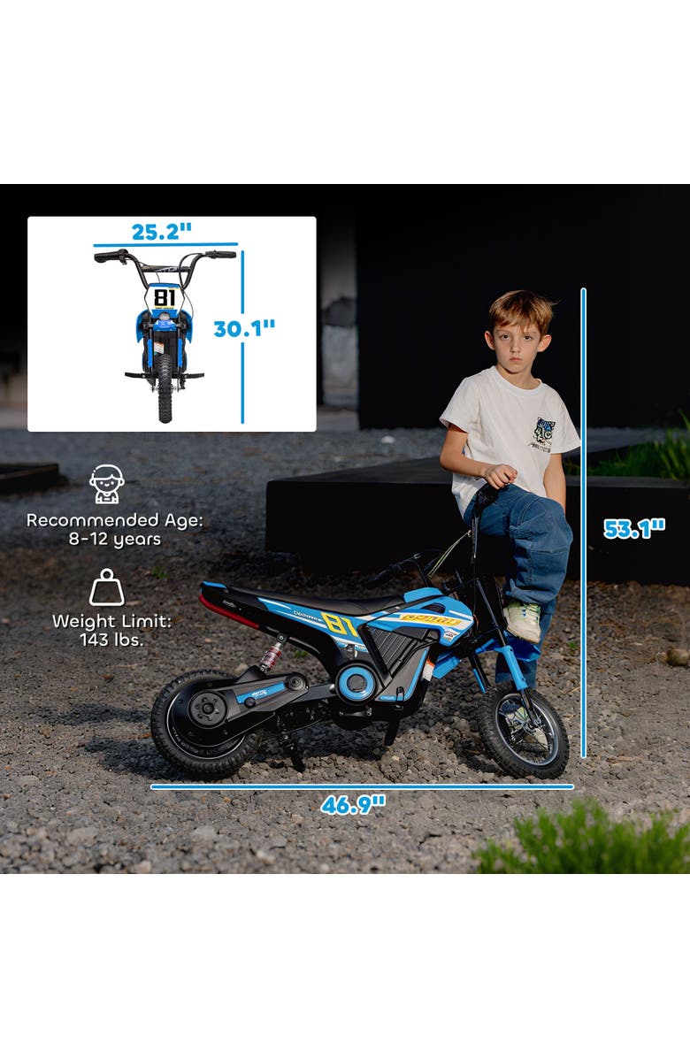 Qaba Kids Electric Dirt Bike, 250W, 9.9 MPH, Tires, Suspension, Alternate, color, Blue