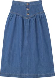 FYI V Yoke Button Front Denim Skirt