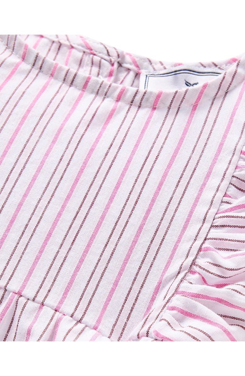 Petite Plume Stripe Ruffle Twill Bubble Romper, Alternate, color, 
