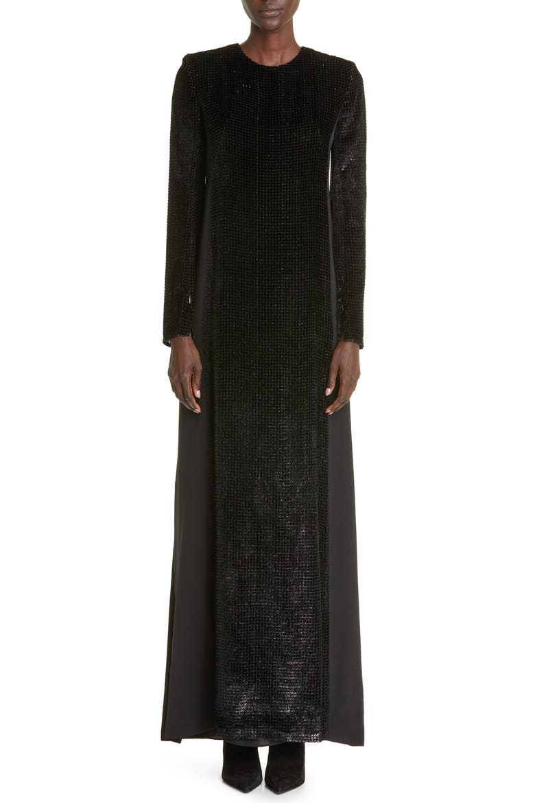 Grid Devoré Sheath Gown, Main, color, 009 BLACK