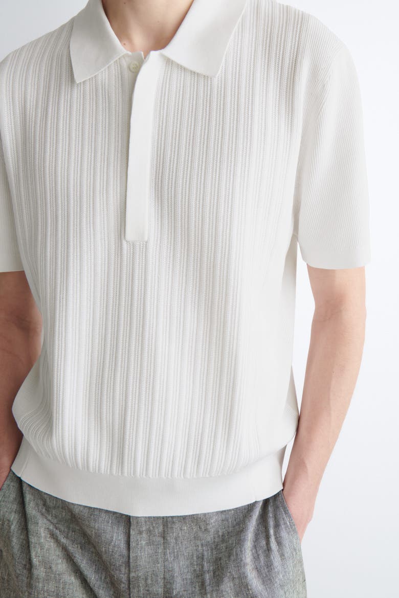 Textured-panel Cotton Polo Shirt, Alternate, color, WHITE
