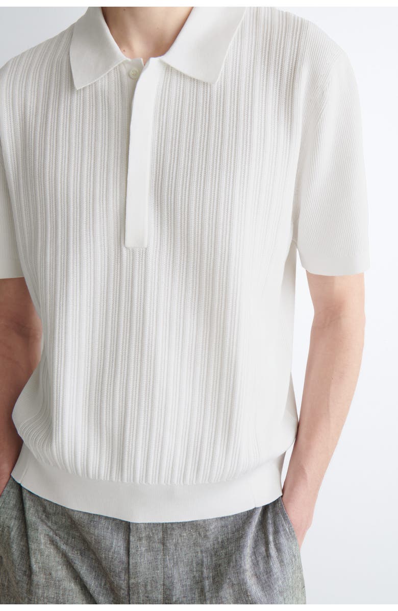 COS Textured-Panel Cotton Polo Shirt, Alternate, color, White