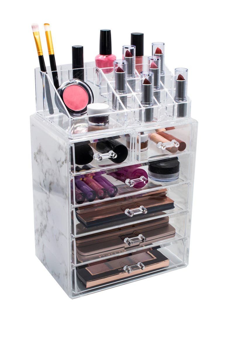 Cosmetic & Makeup Storage Case Set - Gray Marble, Main, color, GREY MARBLE
