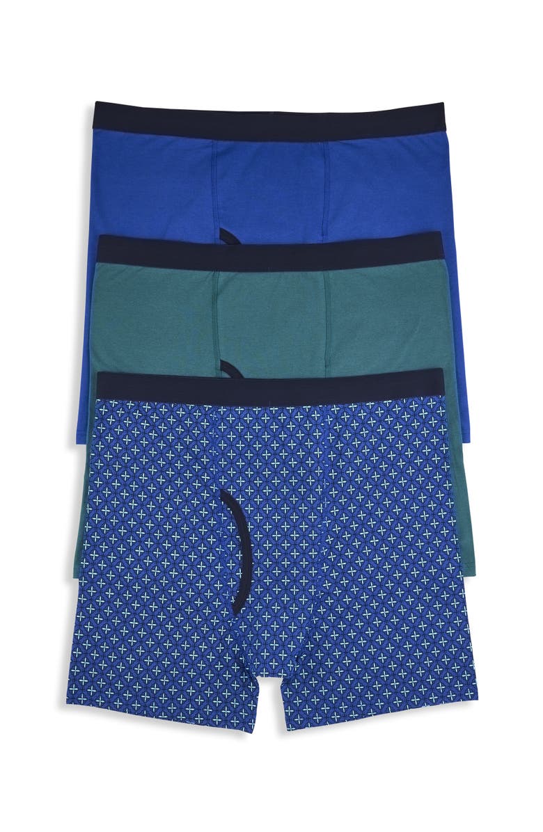 Harbor Bay by DXL Big & Tall 3-pk Stretch 4 Inch Boxer Briefs, Main, color, Mediterranea