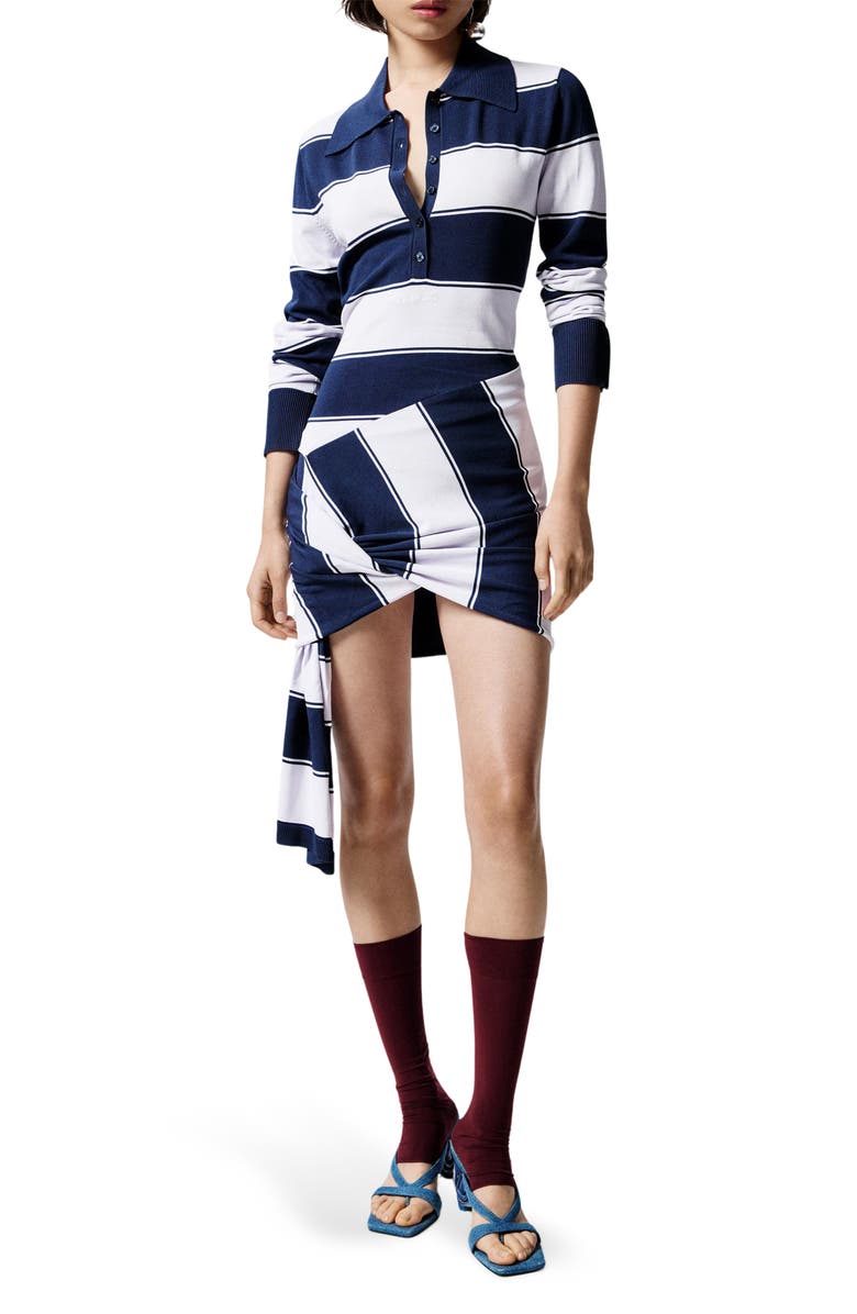 Desigual Long Sleeve Stripe Polo Minidress, Main, color, Navy Blue