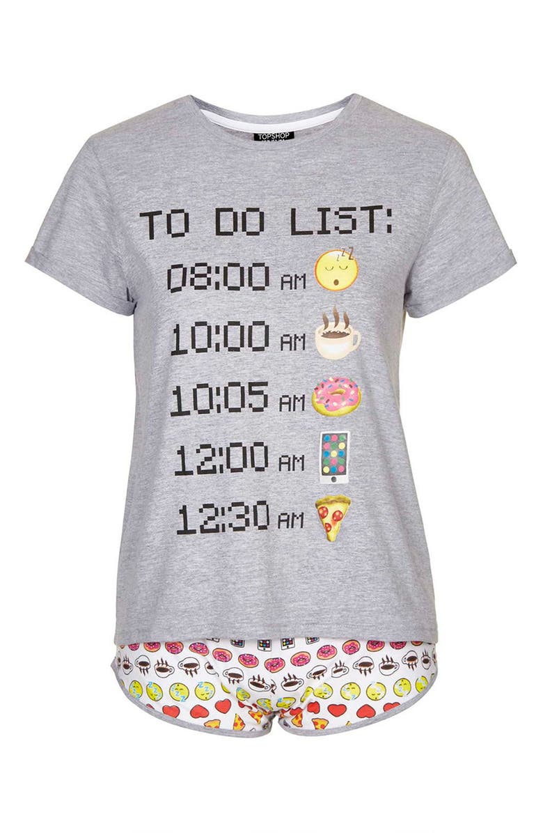 Topshop 'To-Do List - Emoji' Pajamas, Alternate, color, 