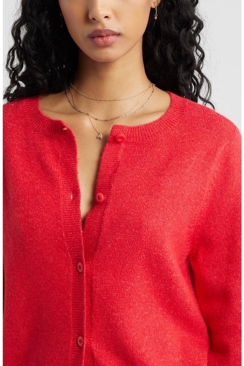 Crewneck Cotton Blend Cardigan, Alternate, color, RED RIBBON