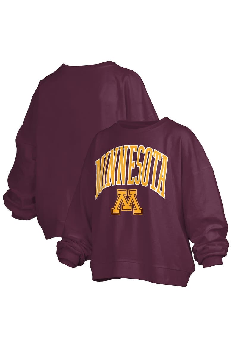 Women's Pressbox Maroon Minnesota Golden Gophers Janise Arch Over Logo Waist Length Oversized Pullover Sweatshirt, Alternate, color, Maroon