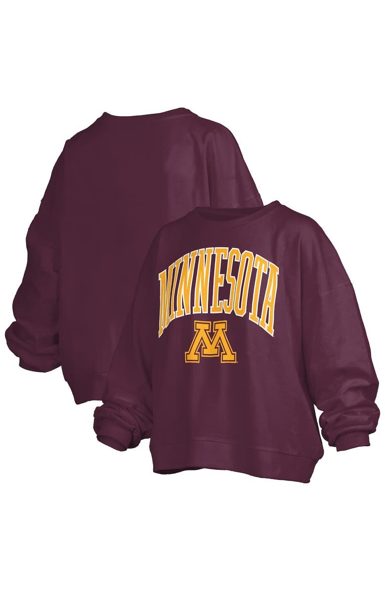 PRESSBOX Women's Pressbox Maroon Minnesota Golden Gophers Janise Arch Over Logo Waist Length Oversized Pullover Sweatshirt, Alternate, color, Maroon