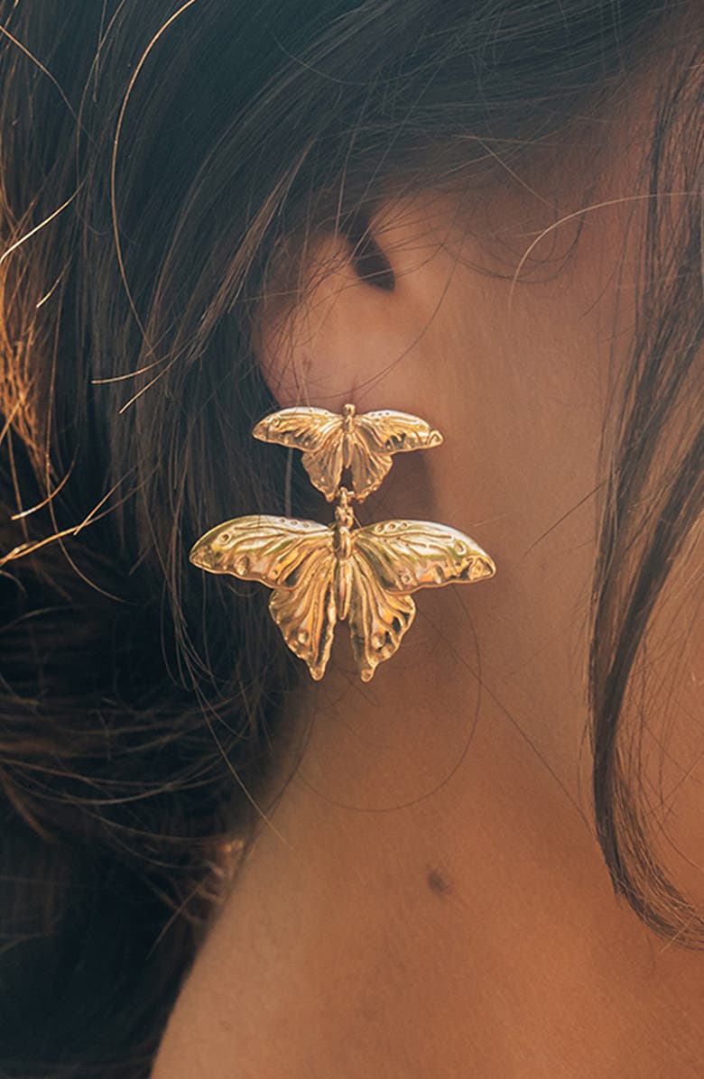 Sterling Forever Rowena Butterfly Stud Earrings, Alternate, color, Gold